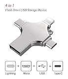 Stylish 4 in 1 Silver USB Flash Drive for Yezz Andy 4EL2 LTE Photo Memory Stick [High Speed] Silver 32GB Compatipble with iPhone & iPad Type Micro USB & Type C Devices