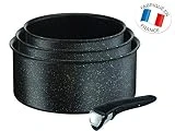 Tefal L6719012 Ingenio Authentic Set De 3 casseroles 16/18/20 cm + 1 Poignée Noir Moucheté Tous Feux Dont Induction, Aluminium, 20 cm