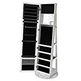 SONGMICS Armoire à Bijoux, Pivotante à 360°, avec Miroir psyché, Serrure, Étagères arrières, Grande capacité, Blanc JBC62W