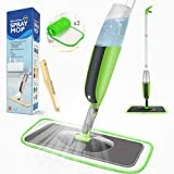 Balai Lave Sol avec Vaporisateur, Tencoz Balai pulvérisateur Rotation à 360 ° avec 2 serpillères interchangeables et lavables et 1 réservoir, balai serpillère pour la maison (Gris-Vert) gris/vert