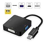 Hanmir 3 en 1 Mini DisplayPort Thunderbolt vers HDMI DVI VGA Adaptateur Câble Compatible avec Apple MacBook Air iMac Mac Pro Mac Mini Microsoft Surface Pro 1 Pro 2 Pro 3 Pro 4 Thinkpad etc Noir