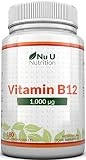 Vitamine B12 1000μg - Puissance Élevée de B12 Méthylcobalamine - 180 Comprimés Végétariennes (Approvisionnement pour 6 Mois) - Fabriqué au Royaume-Uni par Nu U Nutrition