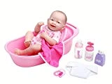 JC TOYS La Naissance 8 pièces Deluxe Baignoire Ensemble Cadeau, Comprenant 35,6 cm limpide Tous Les Vinyle Souriant bébé Nouveau-né poupée, Rose