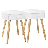 WOLTU Lot de 2 Table de Chevet Table Basse avec tiroir de Rangement Plateau en MDF Pied en Bois, 38x38x48cm, Blanc, TS51ws-2