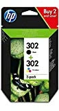 HP 302 Pack de 2 cartouches - 1 cartouche d'Encre Trois Couleurs (Cyan, Magenta, Jaune) et 1 Cartouche d'Encre Noir, Authentiques (X4D37AE)