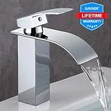 GAVAER Robinet Salle de Bain, Design Moderne de Robinet Lavabo Cascade Avec Chaude et Froide Réglable de Mitigeur Lavabo, Convient pour Salle Bain Lavabo et Lavabo, Laiton chromé(Garantie à Vie)
