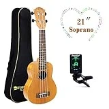 Ukulele Soprano Acajou 21 Pouces Pack Ukulélé Professionnel Avec Débutant Kit - Naturel (Strong Wind)