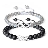 coai Bracelet pour Couple Breloque Infini Yin Yang Onyx Noir Mat Labradorite Ajustable