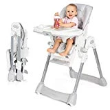 Fillikid - Chaise haute bébé - évolutive avec Dossier inclinable, Coussin, Harnais et Tablette avec Plateau amovible - Réglable en Hauteur et Pliable - Gris, Blanc