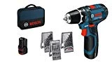 Bosch Professional GSR 12V-15 Perceuse sans fil avec 39 pièces Set d'accessoires, 2 batteries 2,0 AH, Chargeur de batterie avec pochette de rangement, 12 V