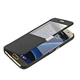 MTRONX pour S7 Coque, Galaxy S7 Coque, Fenetre Vue Ultra Slim Flip Magnetic Cuir Etui Housse Poche Cas Couverture pour Samsung Galaxy S7 - Noir(MW-BK)