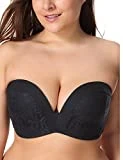 Delimira Femme Soutien-Gorge sans Bretelles Anti-Glissant Bandeau Push Up Noir FR:85D