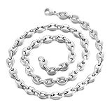 AFSTALR Chaine pour Homme Collier Grain De Café Homme Femme Acier Inoxydable Massif Maille Argent 61-11mm
