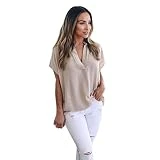 tefamore Femmes Dames d'été en Mousseline de Soie à Manches Courtes Chemise décontractée Tops Blouse T-Shirt (M, Kaki)