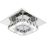 Mabor Plafonnier Lampe Cristal Lampe de Plafond Acier Inoxydable LED Miroir 12W Lustre moderne en cristal pour salon, chambre à coucher, Salle de bain