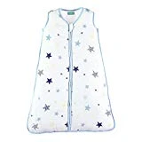 molis&co. Gigoteuse pour bébé. 0.5 TOG. Idéal pour l'été. 0 à 6 Mois. 80 cm. Très Douce et légère. Imprimé étoiles Unisexe dans des Tons Bleu et Beige. Mousseline Premium.