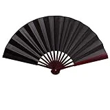 Xmiral Éventail en Bois Silk Éventails Pliables à Main en Tissu Ventilateurs de Poche Éventail d'Artisanat Cadeau d'Éventail avec Cordon de Serrage Sacs en Organza pour Hommes Femmes Filles Noir