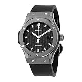 Hublot Classic Fusion Montre automatique, cadran en fibre de carbone, bracelet en caoutchouc noir, pour hommes, 542.CM 1771.RX