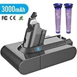 Battterie Dyson, Yaber 21.6V 3000mAh Batterie de Remplacement pour Dyson V6 DC62 DC59 DC61 DC58 Animal DC72 DC74 Aspirateur à Main avec 2 Filtres