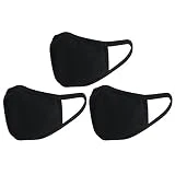 3Pcs Masques Bouche en Coton 3D Masque de Protection Anti-poussière Visage Masque Earloop Anti-brume PM2.5 Respirant Chaud Mask Unisexe pour Ski Vélo Moto Hiver Cadeau Noël,3*noir,taille unique