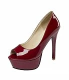 AllhqFashion Femme Verni Couleur Unie Ouverture d'orteil à Talon Haut Sandales, Rouge Vineux, 37