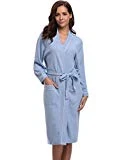 Aibrou Unisexe Kimono Tissage Gaufré Femme Peignoir de Bain Femme Homme 100% Coton Waffle Robe de Chambre col V Pyjama pour l'hôtel Spa Sauna Vêtements de Nuit (Bleu S)