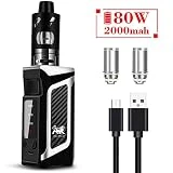 Cigarette Electronique, Aiemok Electronic Cigarettes Starter Kit 2000mAh Rechargeable Mod Box 80W Cloud Vapor Tank Vape Kit sans Liquide,sans Nicotine