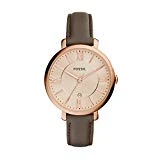 FOSSIL Montre Jacqueline femme / Montre-bracelet boyfriend doré rose avec bracelet en cuir gris - Boîte de rangement et pile incluses