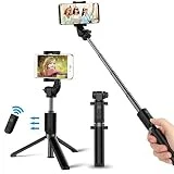 Bovon Perche Selfie Bluetooth, Selfie Stick Trépied Monopode avec Télécommande Rechargeable, Bâton Réglable Télescopique avec Support Téléphone pour Smartphones (Noir)