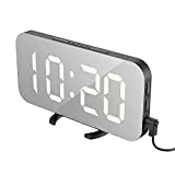 EXTSUD Réveil Numérique LED Miroir Horlogue Digital Luminosité Réglable pour Maison, Bureau, l'Hôtel, Smart Mobile Power, Avec 2 Ports USB pour Charger Téléphones