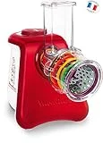 Moulinex DJ812510 Découpe Légumes Électrique Fresh Express Max 5 en 1 Râper Fin Épais Trancher Gratter Fromage Mandoline Légumes Fruits Glace Pilée 260W Rouge