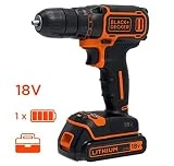 BLACK+DECKER BDCDC18K-QW Perceuse visseuse sans fil - Chargeur inclus - Livrée en coffret - Compacte et légère, 18V, Coffret, 1 batterie