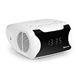 auna Dreamee - Radio-réveil, Design élégant, Discret, Grand écran LCD, Alarme, Lecteur CD, USB, Entrée AUX, Mode répétition, Mode Lecture aléatoire, Blanc
