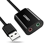 UGREEN Carte Son Externe Adaptateur USB Audio vers 3,5mm Compatible avec PS4, Raspberry Pi, Casque Gamer, Enceinte, Microphone, Mac, Mac Mini, PC etc. Plug Play (Noir)