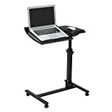 LANGRIA Table pour Ordinateur à Roulettes Pliable Portable Hauteur Réglable Pivotant 360° avec Support de Souris Latéral Inclinable 180° 4 Roulettes Verrouillables (Marron)  