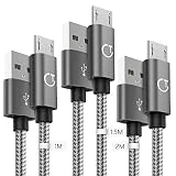 Câble Micro USB [1m+1.5m+2m / Lot de 3], Gritin Cable Micro USB en Nylon Tressé Câble Cordon Chargeur Micro USB Rapide pour Samsung, Appareils Android, Sony, HTC, Nexus, etc - Gris Sidéral