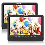 WONNIE Lecteur DVD Portable Voiture 10.1' Double Affichage 4 Heures Support de Moniteur pour Appui-tête, Support pour USB/SD, AV in/Out, Accompagnement de Voyage en Voiture pour Famille