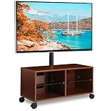 RFIVER Meuble TV Scandinave Mobile sur roulettes avec Support Pivotant et Réglables en Hauteur pour Téléviseurs Plats et Courbes de 32 à 55 Pouces Noyer TW5004
