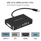 XinXu USB 3.0 à HDMI/DVI/VGA Carte graphique vidéo externe Adaptateur moniteur double - Moniteurs jusqu'à 2048x1152/1920x1080 prend en charge XP/Vista/Windows 7/Windows 8.1/Windows 10/Mac OS 10.6