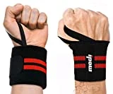 ipow [2 Pcs] Protège-Poignet Sport Bracelet Main-Poignet Ceinture Protecteur pour Gymnastique culturiste/Musculation/Aérobic/Sports/Body-Building, Rouge et Noir