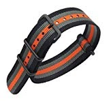 22mm Noir/Gris/Orange Premium de Style NATO Robuste Poignet Hommes Sport en Nylon Exotique Bracelet Bracelet