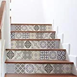 Stickers adhésifs escalier carrelages | Sticker Autocollant contremarche Carreaux de ciment - Stickers contremarche carrelages | Escalier carreaux de ciment adhésif - azulejos - 15 x 105 cm - 6 bandes