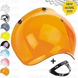 Visiere Bulle Bubble Moto Casque Jet ou Intégral 3 Boutons Universel Custom Mécanisme Coupe-Vent Inclus Pour Harley Biltwell Bell Dmd Bandit Afx Nolan Agv Origine ( Orange )