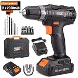 TACKLIFE PCD05B Perceuse Visseuse Sans Fil 18V à 2 Vitesses, 2x2.0 Ah Batteries Lithium-ion, Charge 1h, 19+1 Couples de Serrage (30N.m), Mandrin Métal 10mm, Accessoires 43pcs