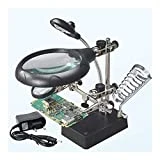 Luniquz Station Troisième Main au Soudage 5LEDs Loupe à Poser 2,5X/7,5X/10X Lentille Support avec Pince pour Soudure Réparation Modelage