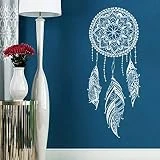 Modeganqingg Sticker Mural Plume Nuit Symbole Autocollant Mural Maison Décoration l'Inde Mandala Bohème Conception Murale Murale Blanc 42x98cm