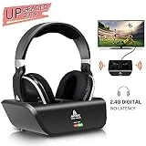 Casque TV sans Fil, Casque stereo over-ear avec transmetteur RF 2,4GHz, plateforme de chargement, portée sans fil de 30m et batterie de 20 heures, excellent son pour tv/pc/mobile/jeux