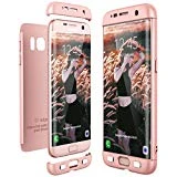 CE-LINK Housse Etui en PC Matière pour S7 Edge, 360 Degrés Complète Protecteur Anti-égratignures Solide PC Plastique Anti Fine - Or Rose