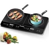Aobosi plaque de cuisson, table de cuisson à induction double portable, commande par capteur et plateau en verre cristal,Minuterie de 4 heures,3500W
