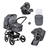 Hauck/Pacific 4 Shop N Drive/Poussette Combinée 7 pièces/jusqu'à 25 kg/Cosy Gr 0/Nacelle transformable en Assise réversible/Matelas/Couvre-jambes/légère/grande roue/pliant/Melange Charcoal (Gris)